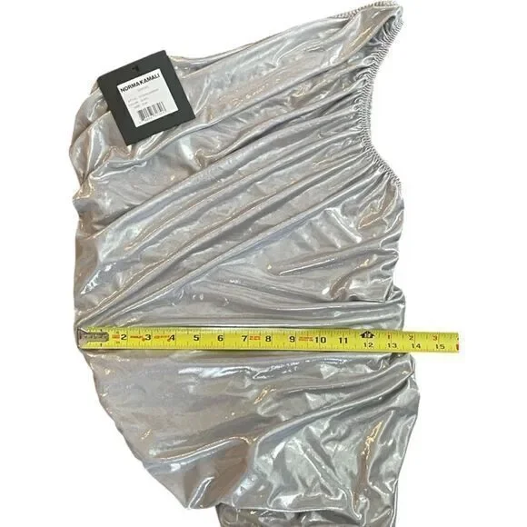 Norma Kamali Revolve Diana Mini Dress Silver‎ Size Small Metallic Ruched